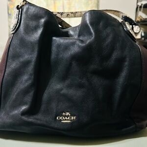 Coach Black and Burgundy Leather Tote